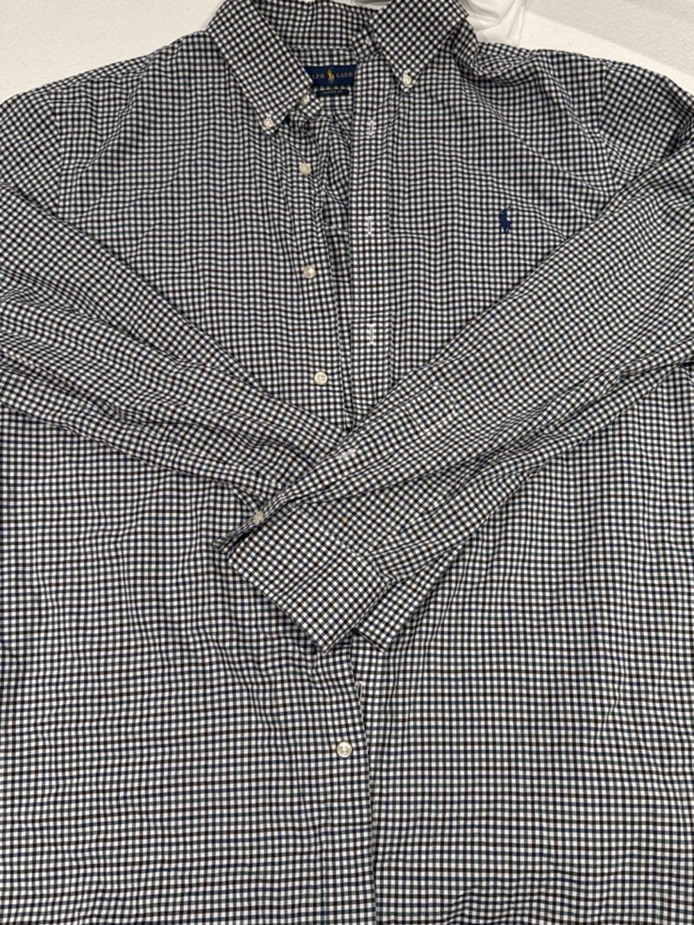 Ralph Lauren Men’s Navy green brown and White Gingham Button-Down Shirt XL